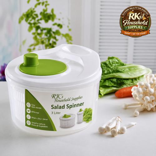 RK's 3 liter salad spinner for washing and drying lettuce and greens, view 2