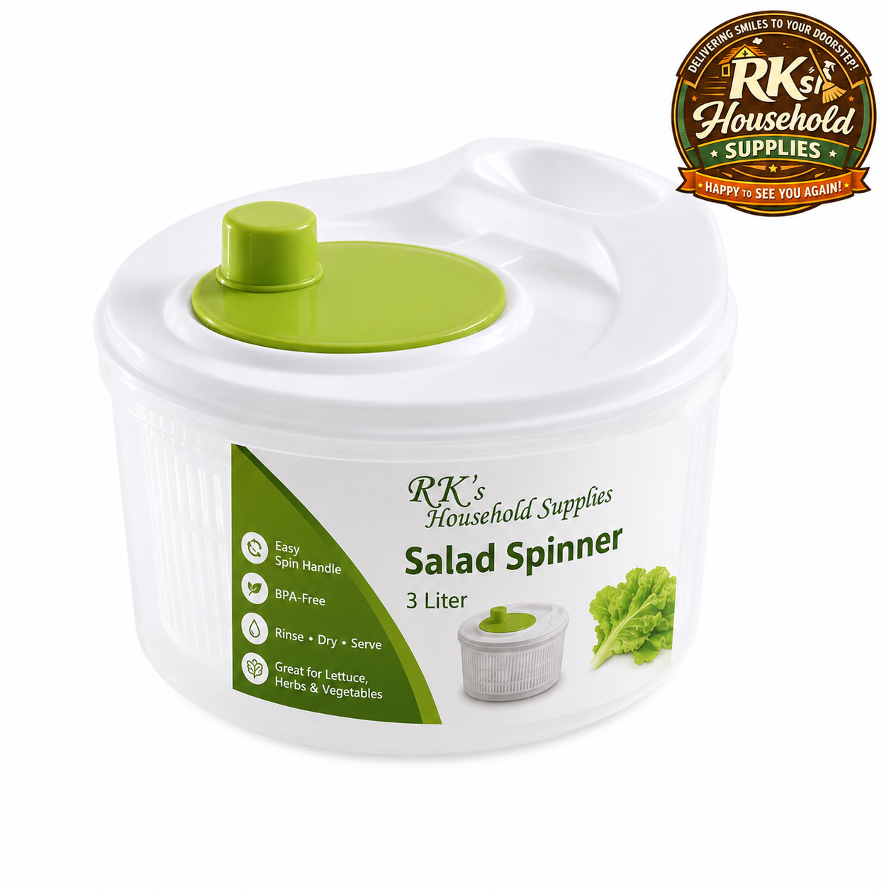 Salad Spinner – Wash, Spin & Dry Lettuce, Salad Greens, Fruits, Herbs & Vegetables, 3 Liter Basket