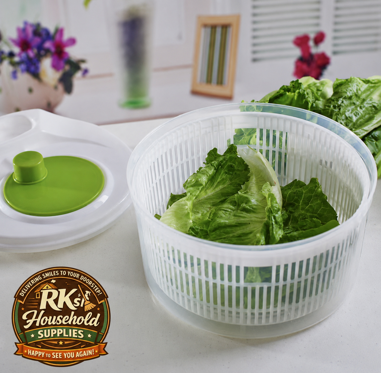 Salad Spinner – Wash, Spin & Dry Lettuce, Salad Greens, Fruits, Herbs & Vegetables, 3 Liter Basket