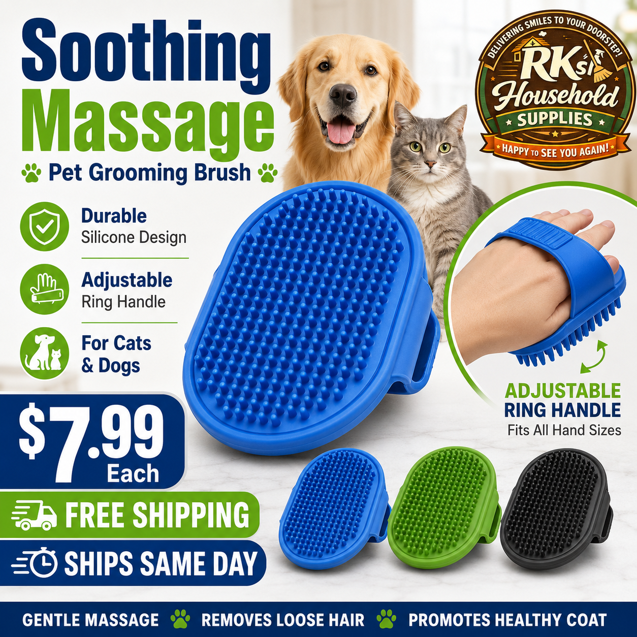 Pet Safe Silicone Bath & Grooming Brush for Dogs & Cats – Gentle, Adjustable & Durable
