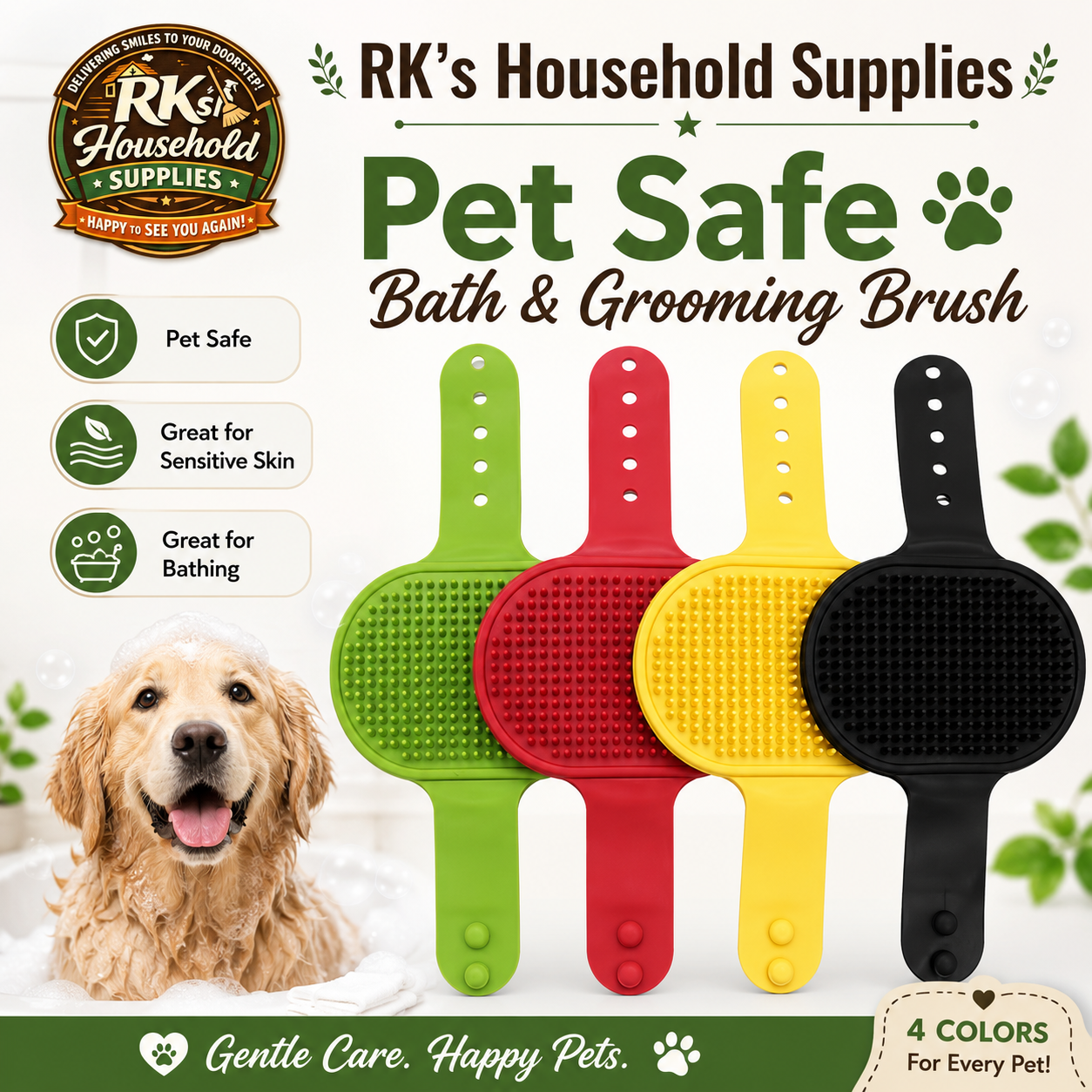 Pet Safe Silicone Bath & Grooming Brush for Dogs & Cats – Gentle, Adjustable & Durable
