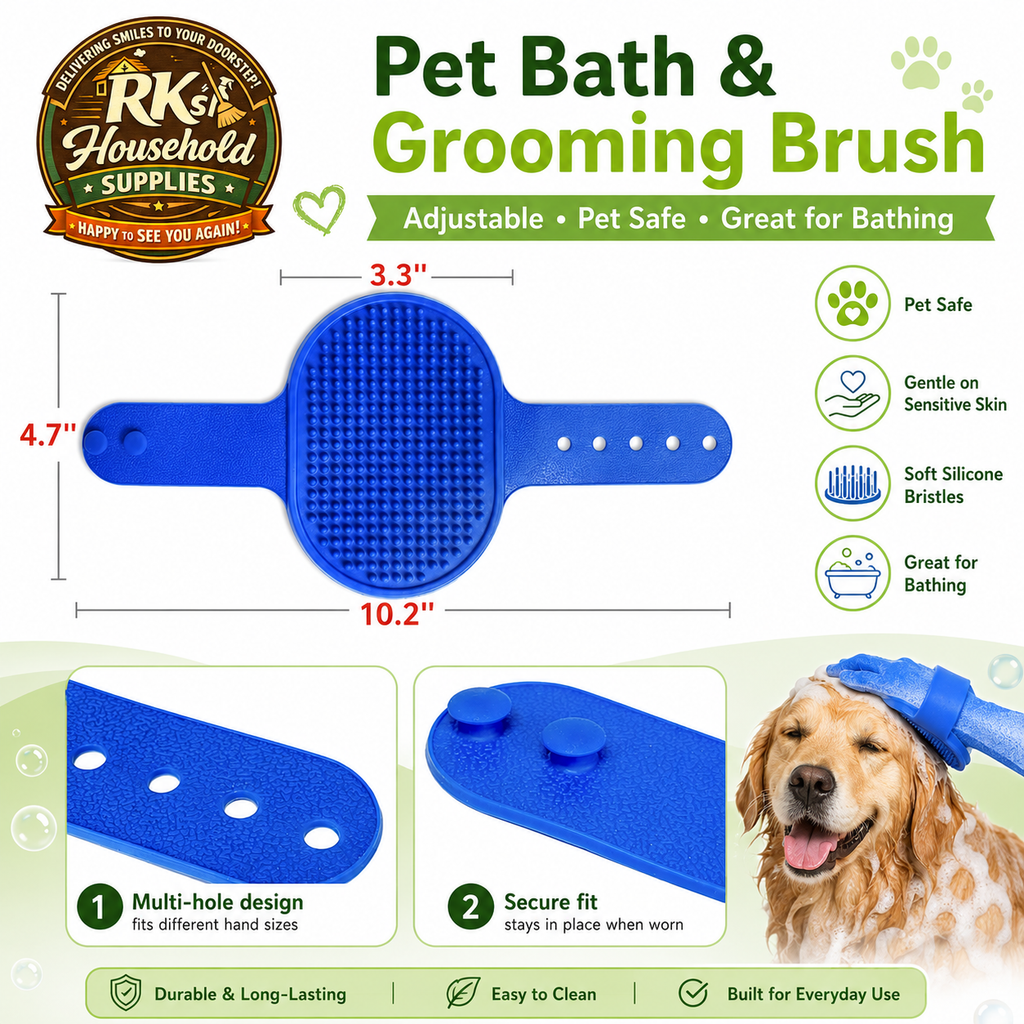 Pet Safe Silicone Bath & Grooming Brush for Dogs & Cats – Gentle, Adjustable & Durable