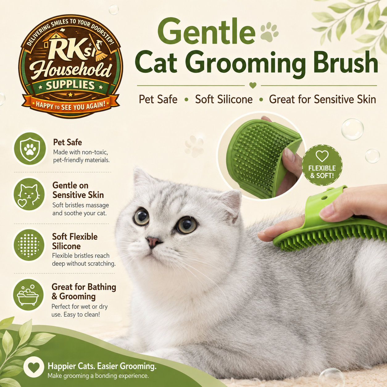 Pet Safe Silicone Bath & Grooming Brush for Dogs & Cats – Gentle, Adjustable & Durable