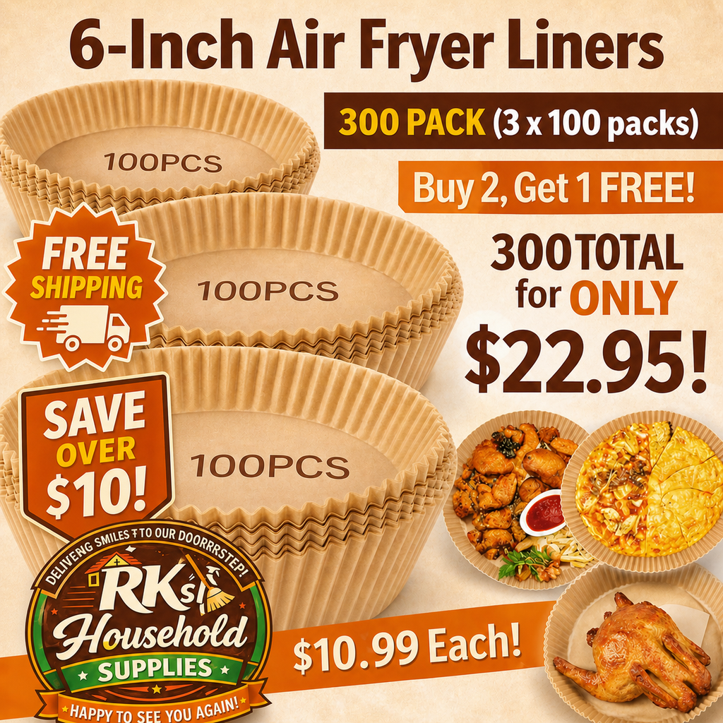 6-Inch Air Fryer Liners, 300 Pack – 3 x 100 Packs, Buy 2 Get 1 Free, Free Shipping