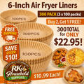 6-Inch Air Fryer Liners, 300 Pack – 3 x 100 Packs, Buy 2 Get 1 Free, Free Shipping