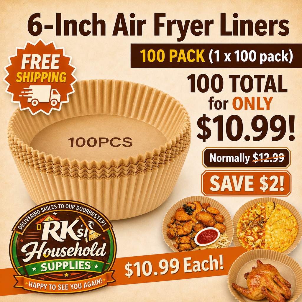 6-Inch Air Fryer Liners, 100 Pack – Disposable Paper Liners for Small & Medium Air Fryers