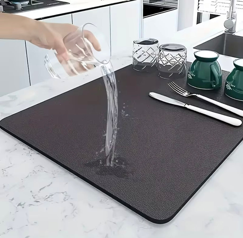 16” x 24” Non-Slip Kitchen Drainer Mat | Super Absorbent Fast-Drying Countertop Dish Drying Mat