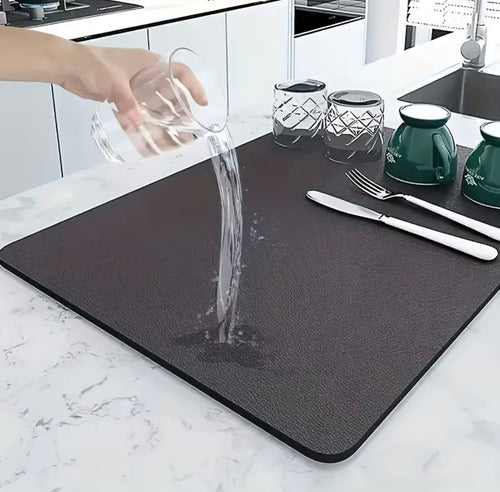 16” x 24” Non-Slip Kitchen Drainer Mat | Super Absorbent Fast-Drying Countertop Dish Drying Mat