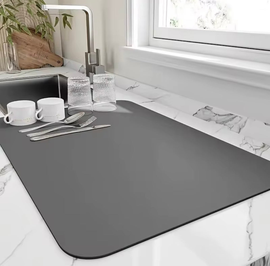 16” x 24” Non-Slip Kitchen Drainer Mat | Super Absorbent Fast-Drying Countertop Dish Drying Mat