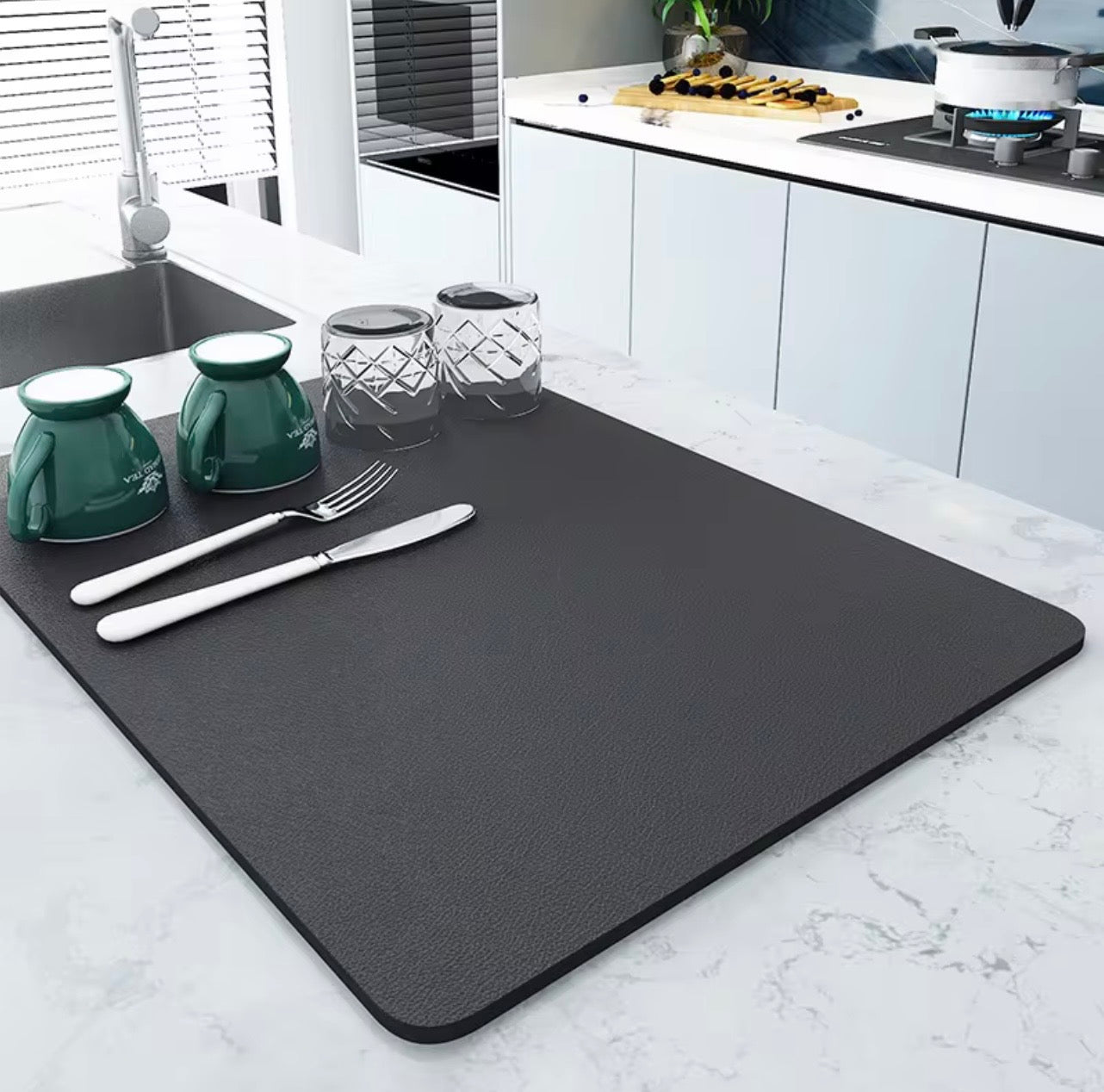 16” x 24” Non-Slip Kitchen Drainer Mat | Super Absorbent Fast-Drying Countertop Dish Drying Mat