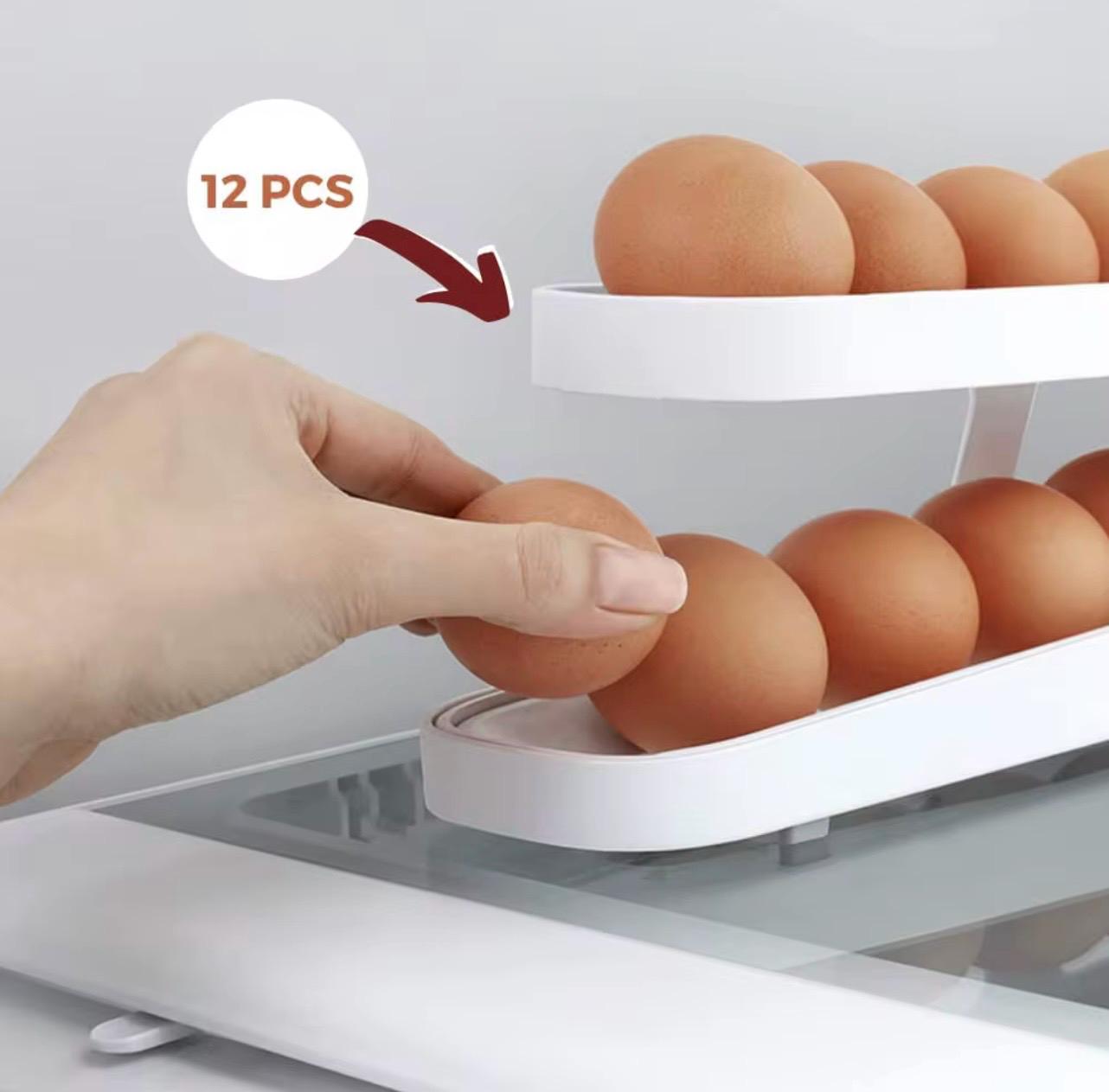 2 Pack Gravity-Fed Rolling Egg Dispenser – Space-Saving Refrigerator Organizer (24 Egg Capacity)