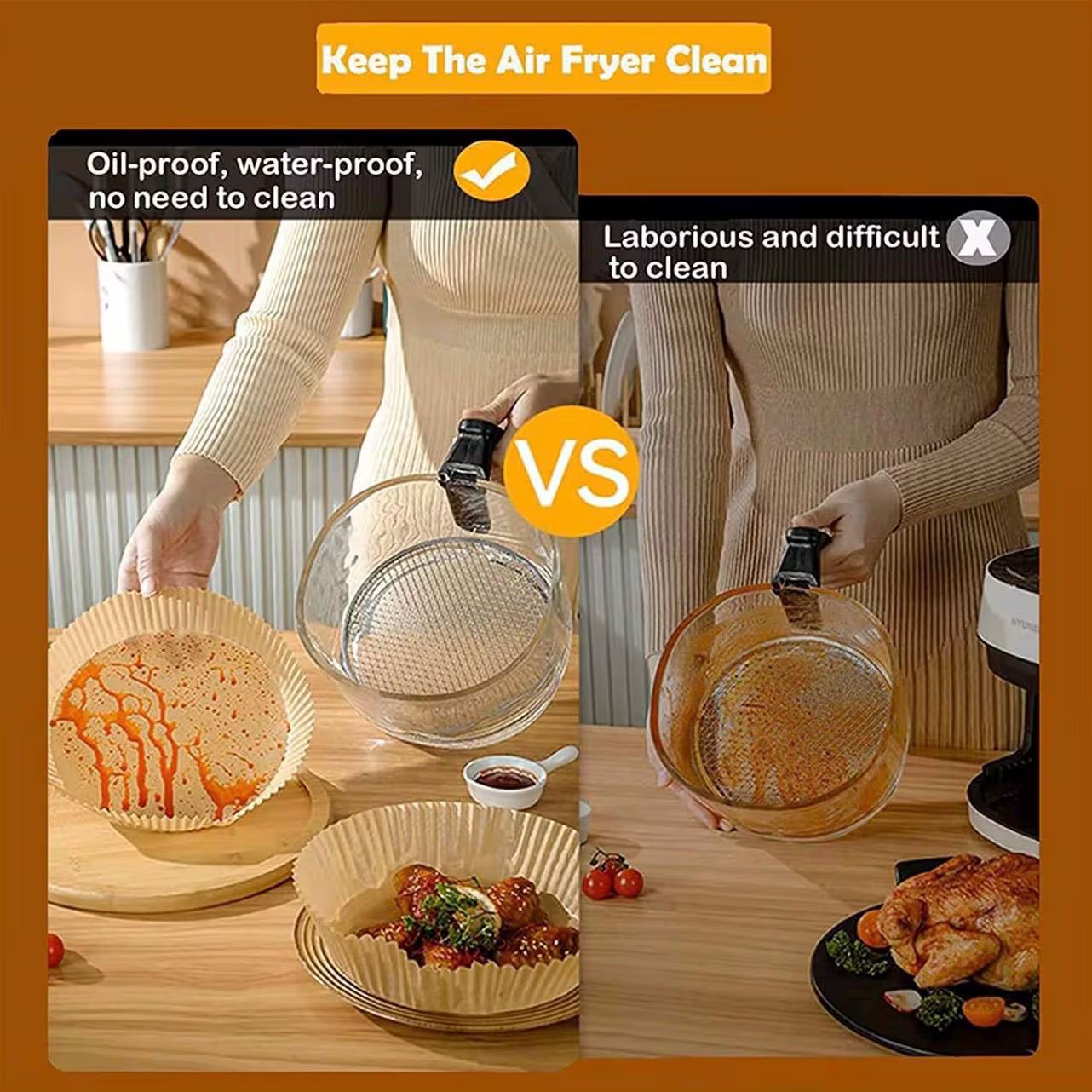 8-Inch Air Fryer Liners – 100 Count | Non-Stick Disposable Parchment Paper | Easy Cleanup | Free Shipping