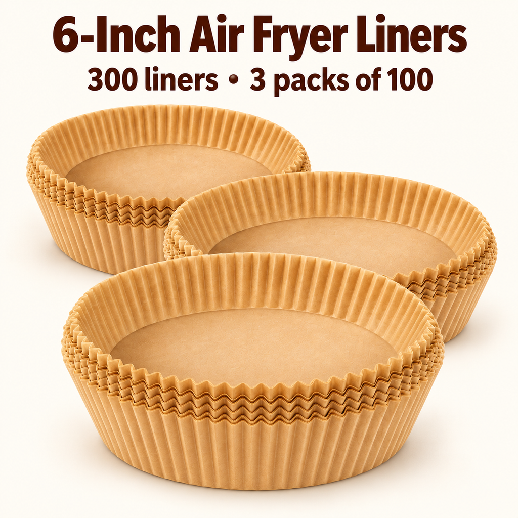 6-inch air fryer liners — 300 liners in three packs of 100
